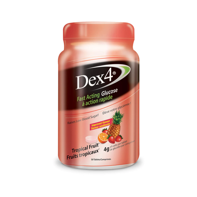 Dex4 - Comprimés de glucose - Fruits tropicaux | 50 comprimés
