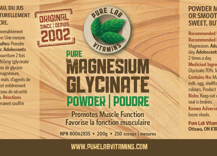 Pure Lab - Poudre de glycinate de magnésium pur 200 g | 250 cuillères*