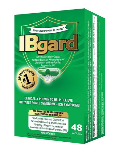 Capsules individuelles à libération prolongée IBgard à triple enrobage pour le soulagement des symptômes du syndrome du côlon irritable | 48 capsules à libération retardée