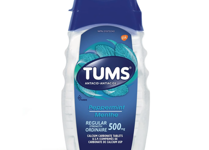 Tums - Force régulière 500 mg - Comprimés antiacides - Saveur de menthe poivrée | 150 unités