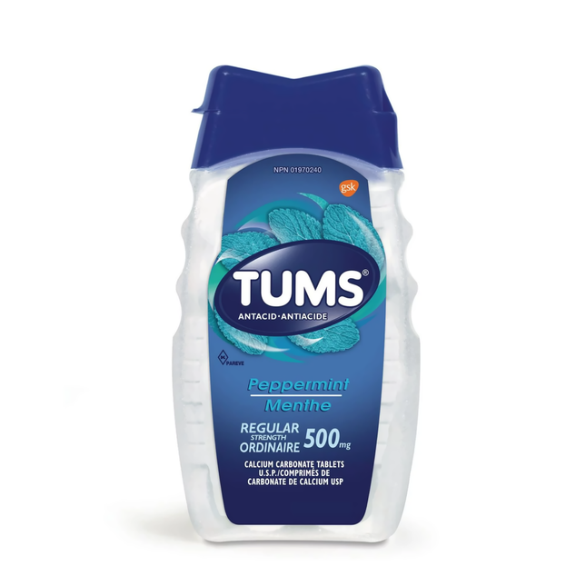 Tums - Force régulière 500 mg - Comprimés antiacides - Saveur de menthe poivrée | 150 unités