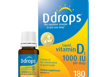 Ddrops - Supplément liquide de vitamine D3 - 1000 UI | 180 gouttes
