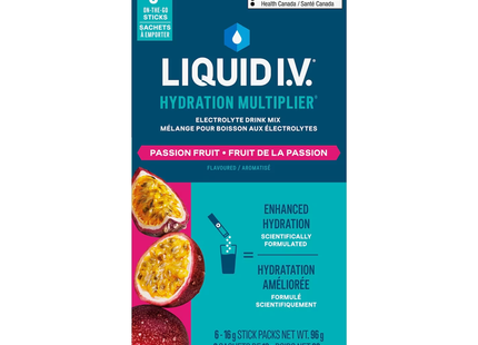 Liquid IV - Boisson électrolytique multiplicatrice d'hydratation, fruit de la passion | 6 sachets