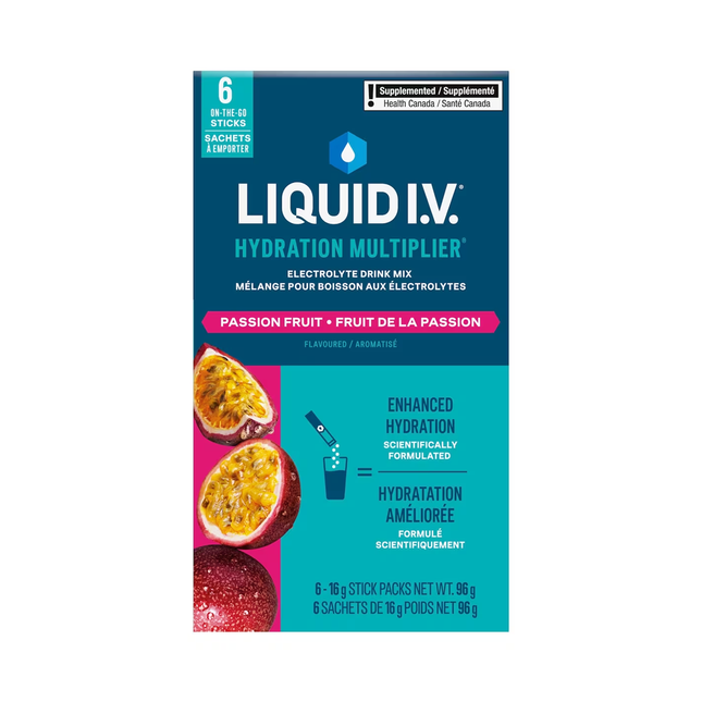 Liquid IV - Boisson électrolytique multiplicatrice d'hydratation, fruit de la passion | 6 sachets