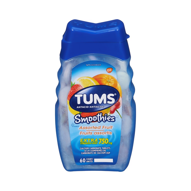 Tums - Comprimés antiacides extra-forts 750 mg - Boîte de 60, saveurs fruits assorties