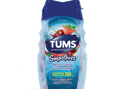 Tums - Comprimés antiacides extra-forts de 750 mg - Saveur de smoothies Berry Fusion | 60 unités