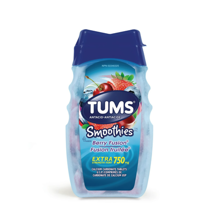 Tums - Comprimés antiacides extra-forts de 750 mg - Saveur de smoothies Berry Fusion | 60 unités