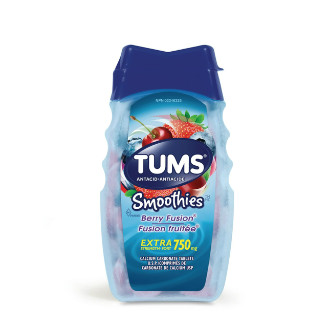 Tums - Comprimés antiacides extra-forts de 750 mg - Saveur de smoothies Berry Fusion | 60 unités