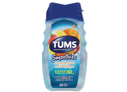 Tums - Comprimés antiacides extra-forts de 750 mg - Smoothies aux fruits assortis | 60 unités