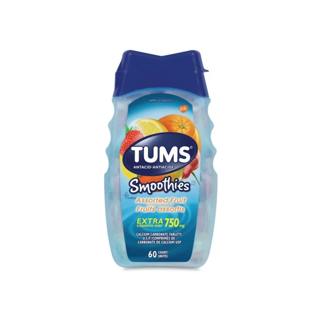 Tums - Comprimés antiacides extra-forts de 750 mg - Smoothies aux fruits assortis | 60 unités