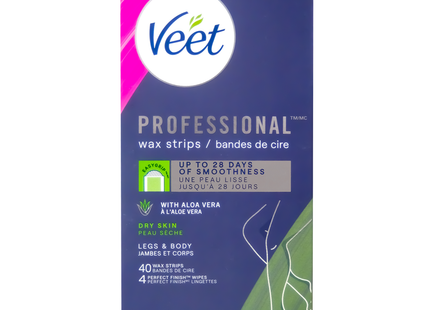 Veet - Professional Wax Strips - Dry Skin | 40 Wax Strips + 4 Finish Wipes