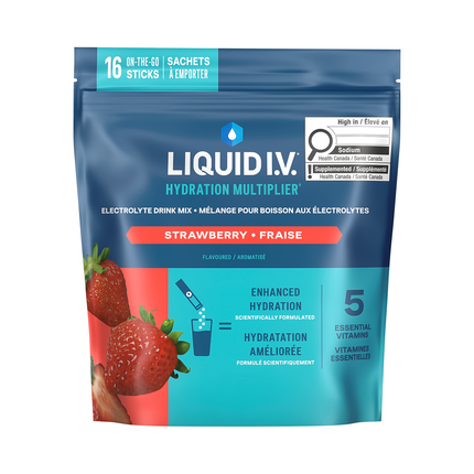 Liquid IV - Mélange pour boisson électrolytique Multiplicateur d'hydratation, Fraise | 16 g x 16 sachets