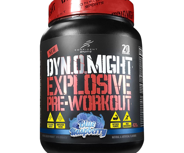 DYNOMIGHT - Fully Dosed Explosive Pre-Workout, Blue Raspberry Flavour ...