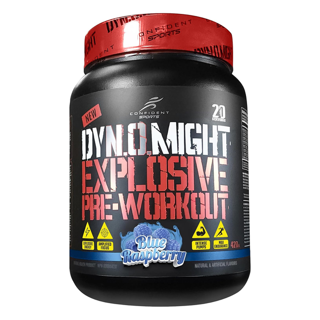 DYNOMIGHT - Fully Dosed Explosive Pre-Workout, Blue Raspberry Flavour | 420 g