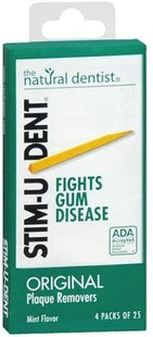The Natural Dentist  - Stim-U-Dent - Original Interdental Cleaners - Mint Flavour | 4 Packs of 25 Sticks