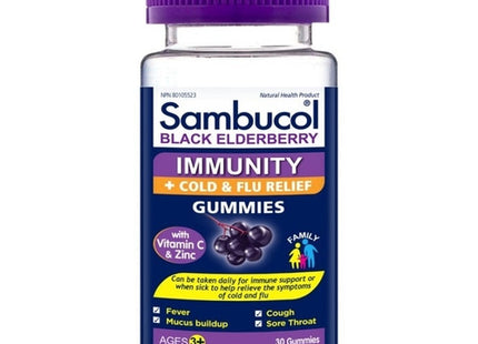 Sambucol Black Elderberry Immunity + Cold & Flu Relief Ages 3+ with Vitamin C and Zinc |  30 Gummies