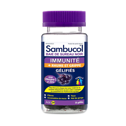 Sambucol Black Elderberry Immunity + Cold & Flu Relief Ages 3+ with Vitamin C and Zinc |  30 Gummies