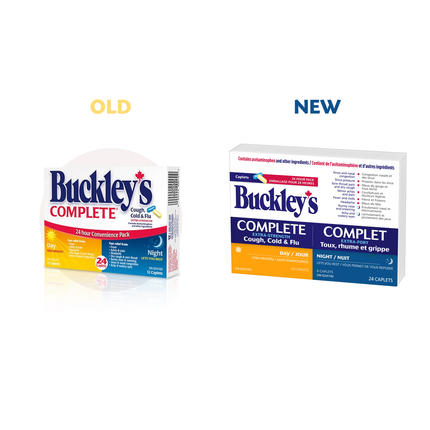 Buckley's - Pack pratique complet extra fort contre la toux, le rhume et la grippe 24 heures | 18 caplets de jour + 6 caplets de nuit