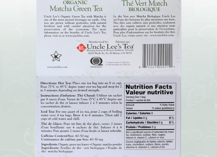 Uncle Lee's - Organic Matcha Green Tea | 40 Bags