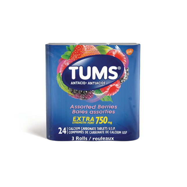 TUMS - Comprimés antiacides extra-forts, baies assorties | 24 comprimés