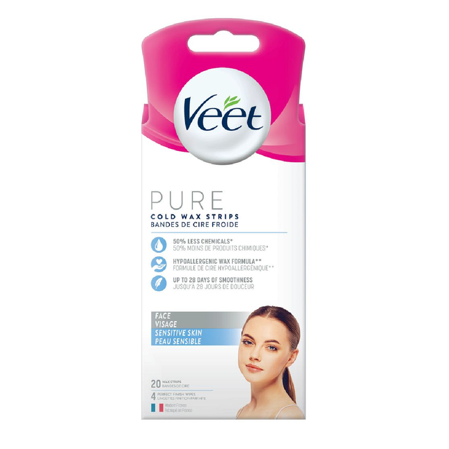 Veet - Pure Cold Wax Strips | 20 Wax Strips + 4 Finish Wipes