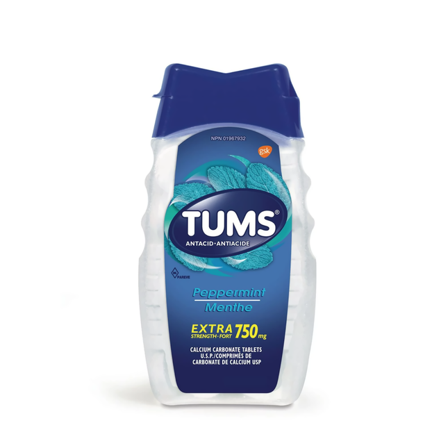 Tums - Extra fort 750 mg - Comprimés antiacides - Saveur menthe poivrée | 100 unités