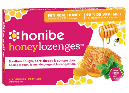 Honibe - Honey Lozenges with Menthol & Eucalyptus - Pure Honey | 10 Lozenges