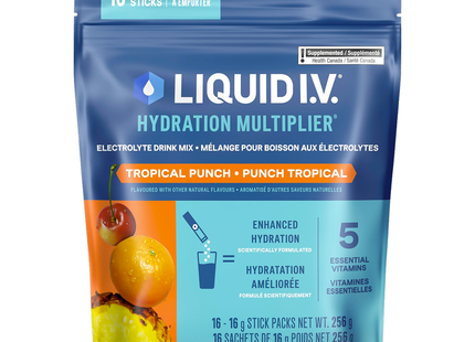 Liquid IV - Préparation pour boisson électrolytique, Punch tropical | 16 x 16 g