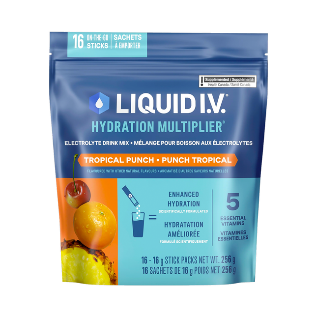 Liquid IV - Préparation pour boisson électrolytique, Punch tropical | 16 x 16 g