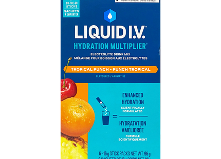 Liquid IV - Boisson électrolytique multiplicatrice d'hydratation, Tropical Punch | 6 sachets