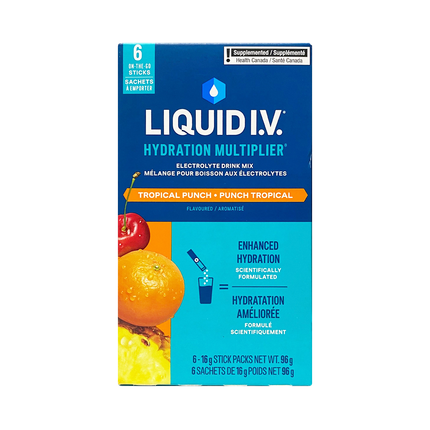 Liquid IV - Boisson électrolytique multiplicatrice d'hydratation, Tropical Punch | 6 sachets