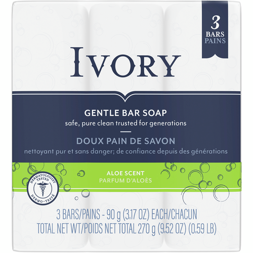 Ivory - Gentle Soap Bar - Aloe Scent | 90 g X 3 Bars