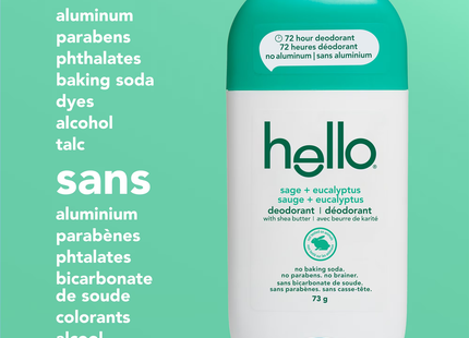 Hello - Déodorant naturellement respectueux au beurre de karité - Parfum sauge + eucalyptus | 73g 