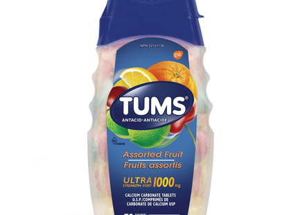 Tums - Comprimés antiacides ultra forts de 1 000 mg - Saveur de fruits assortis | 72 comptes