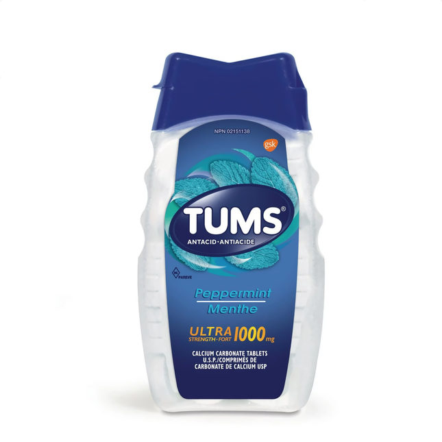Tums - Ultra Fort 1000 mg - Comprimés antiacides - Saveurs de menthe poivrée | 72 comptes