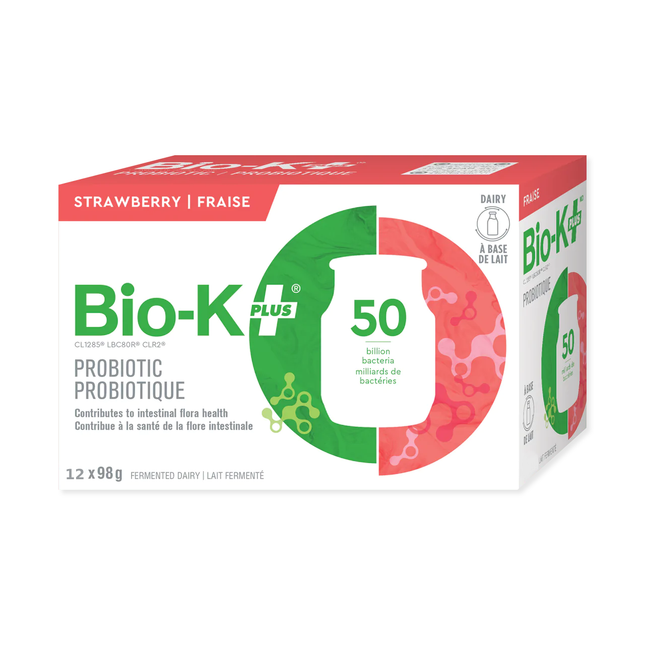 Bio-K+ - Probiotiques fraise 50 MILLIARDS de bactéries | 12x98g