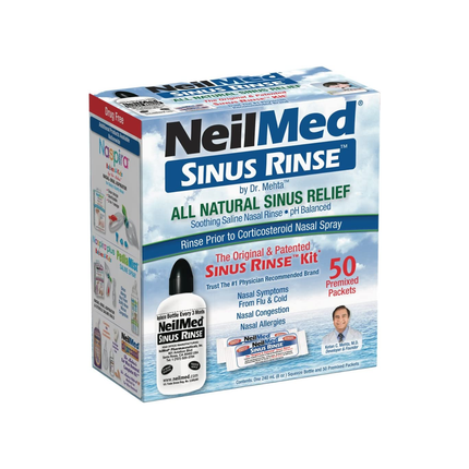 NeilMed - Sinus Rinse Complete Saline Nasal Rinse Kit | 50 Premixed Packets