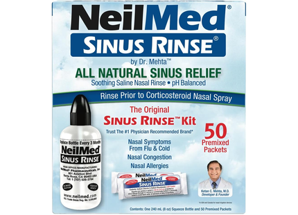 NeilMed - Kit complet de rinçage nasal salin Sinus Rinse | avec 50 sachets prémélangés