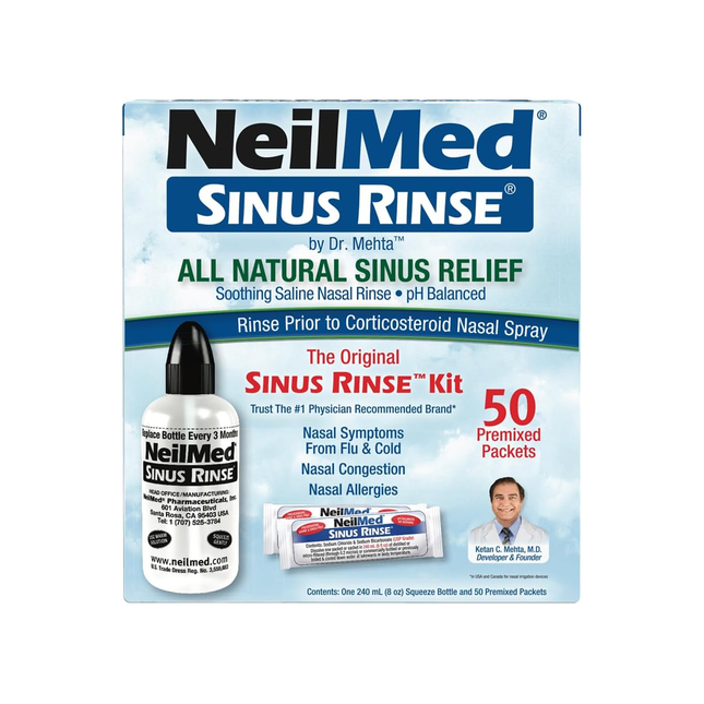 NeilMed - Sinus Rinse Complete Saline Nasal Rinse Kit | 50 Premixed Packets