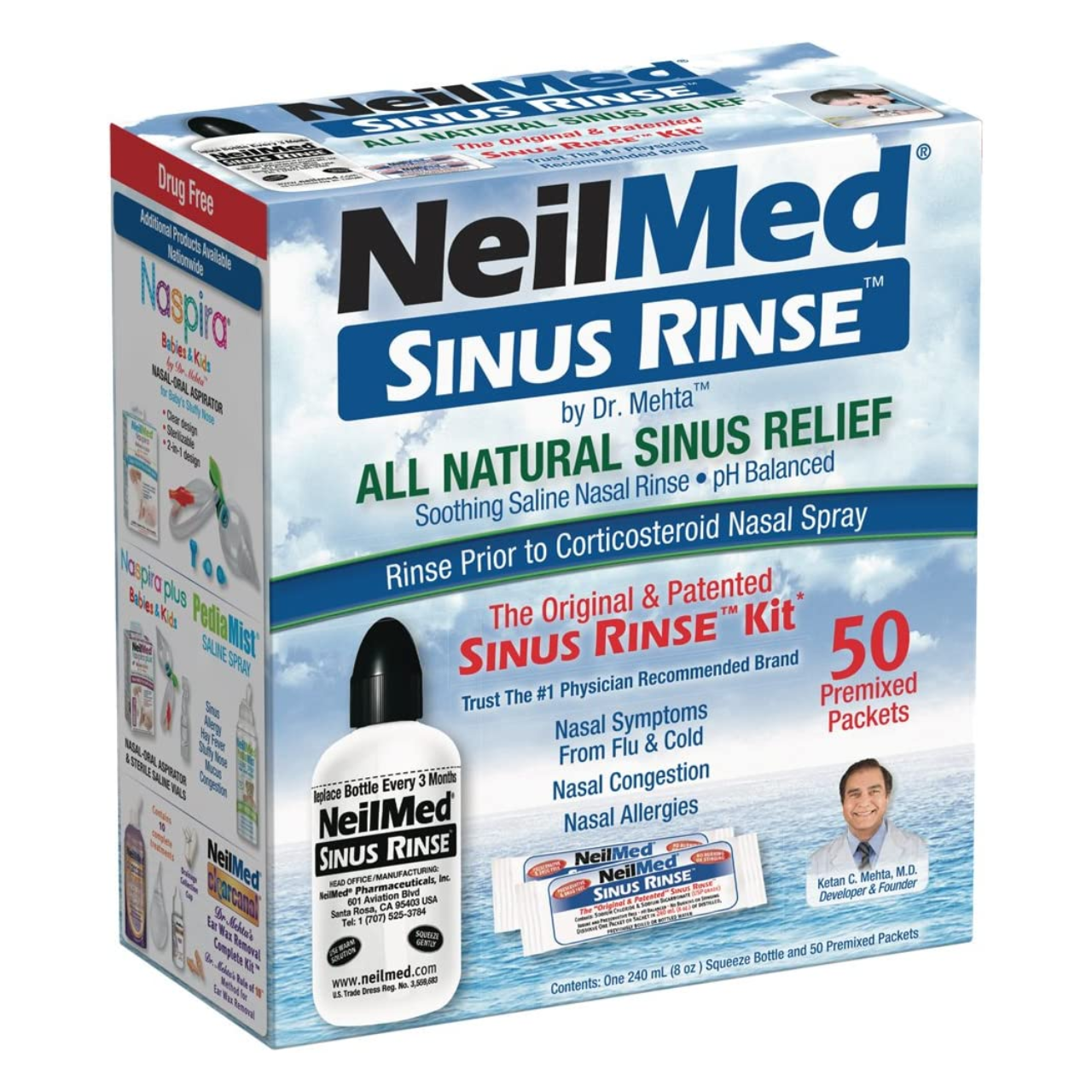 NeilMed - Sinus Rinse Complete Saline Nasal Rinse Kit | with 50 premix ...