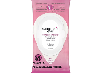 Summer's Eve - Lingettes nettoyantes Simply Sensitive | 32 lingettes