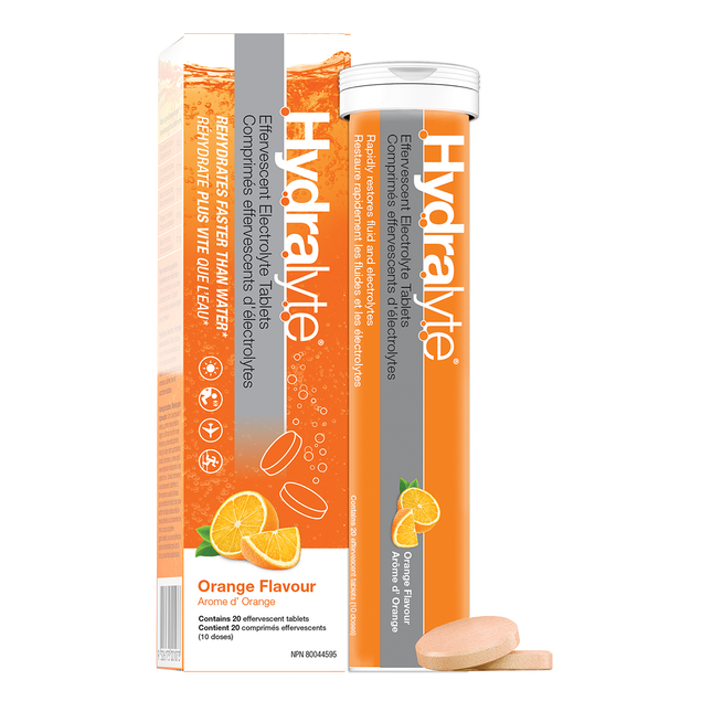 Hydralyte - Comprimés d'électrolytes effervescents 10 doses - Saveur orange | 20 comprimés
