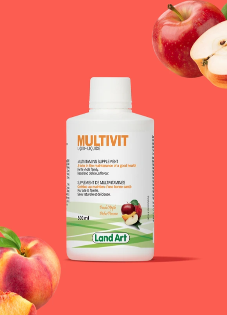 Supplément liquide Land Art Multivit - Pêche et pomme | 500 ml