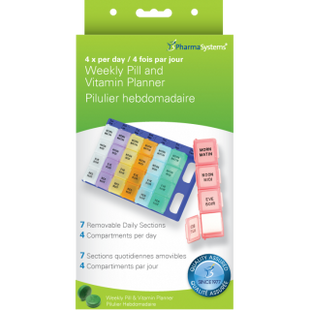PharmaSystems 4x Per Day Weekly Pill & Vitamin Planner | Extra Large
