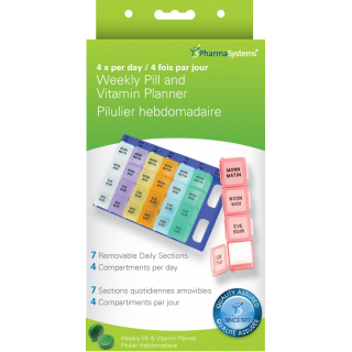 PharmaSystems 4x Per Day Weekly Pill & Vitamin Planner | Extra Large