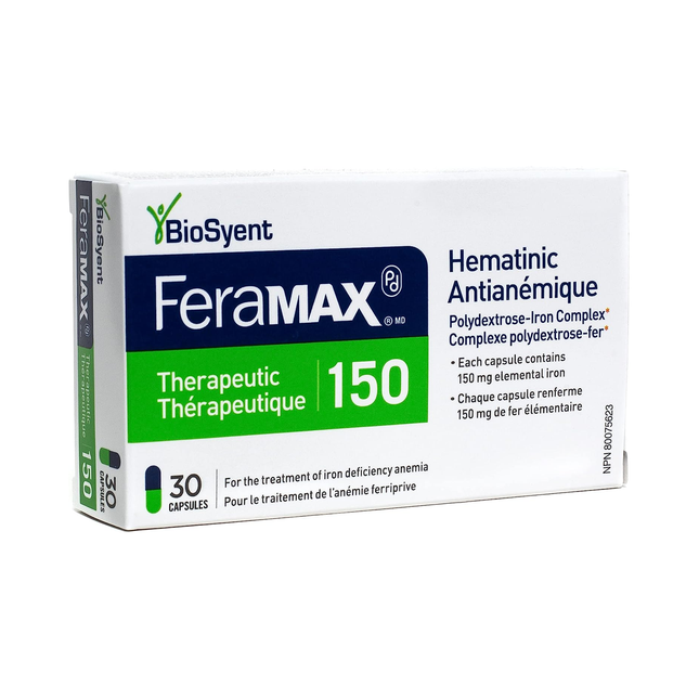 BioSyent - FeraMAX Pd Therapeutic 150 Iron Supplement | 150mg x 30 Capsules