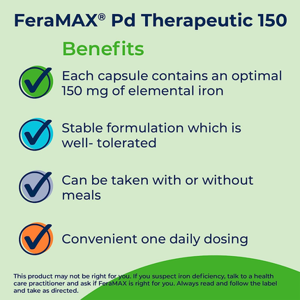 BioSyent - Feramax Therapeutic 150 - Complexe hématinique polydextrose-fer 150 mg | 100 Gélules