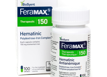 BioSyent - Feramax Therapeutic 150 - Hematinic Polydextrose-Iron Complex 150mg | 100 Capsules