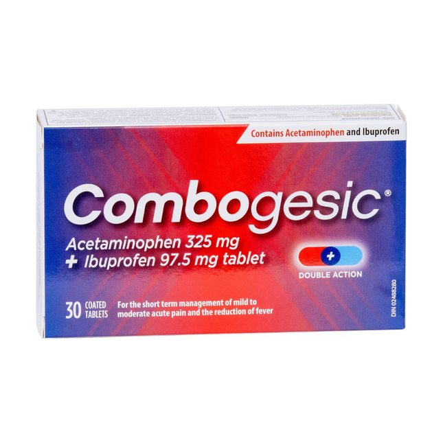 Combogesic - Comprimés d'acétaminophène 325 mg + ibuprofène 97,5 mg | 30 comprimés enrobés