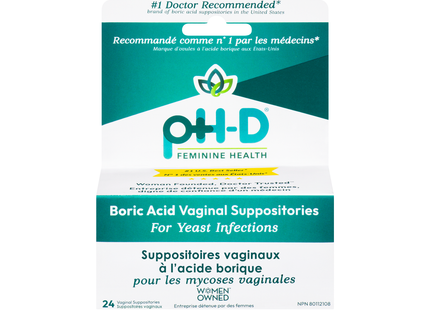 pH-D Feminine Health - Boric Acid Vaginal Suppositories for Yeast Infections | 24 Suppositories